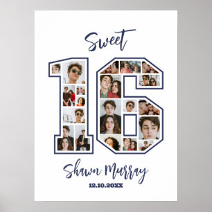 Sweet 16 16th Birthday Party Custom Photo Collage Poster