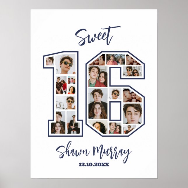 Sweet 16 16th Birthday Party Custom Photo Collage Poster (Front)