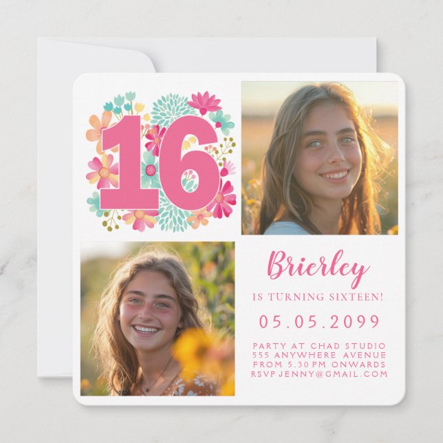 Sweet 16 16th Birthday Party Photo Invitation (Front)