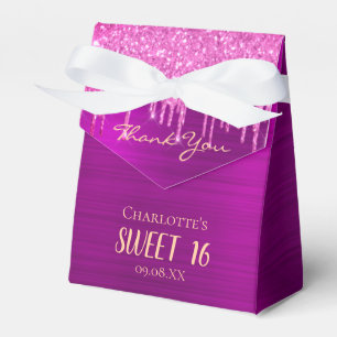 Sweet 16 16th birthday purple glitter thank you favour box