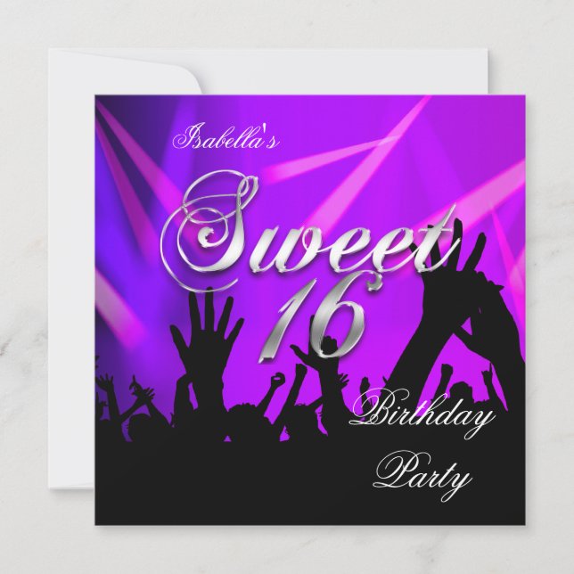 Sweet 16 16th Birthday Purple Rave Dance Party Invitation (Front)