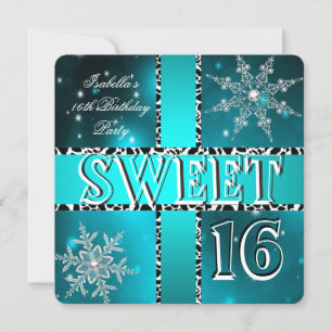 Sweet 16 16th Birthday Teal Winter Wonderland Invitation