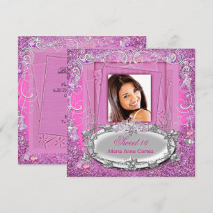 Sweet 16 16th Sweet Sixteen Pink Glitter Look Invitation