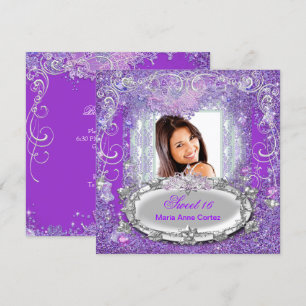 Sweet 16 16th Sweet Sixteen Purple Glitter Look Invitation