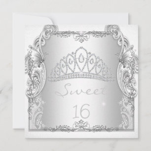 Sweet 16 16th SWEET SIXTEEN White Tiara Birthday Invitation