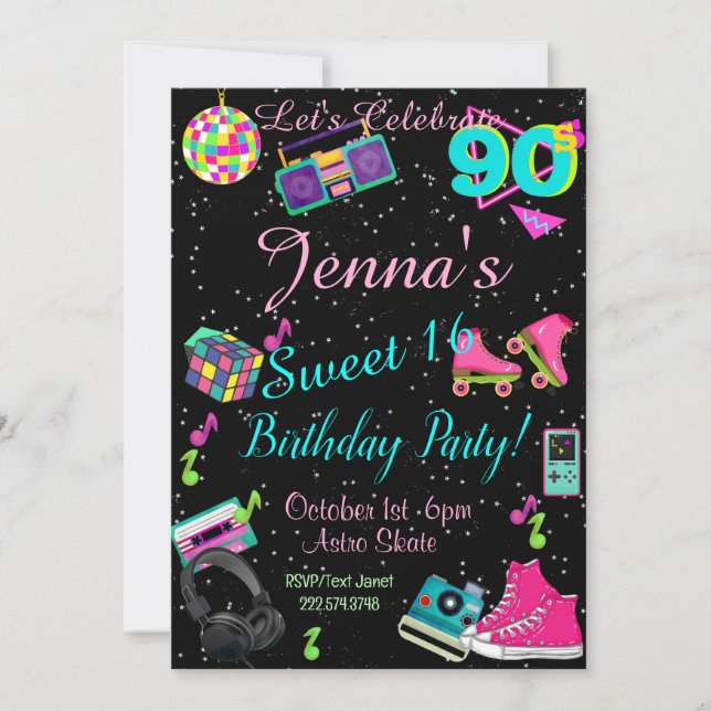 Sweet 16, 80's Invitation, Back to the 80's, Invitation (Front)