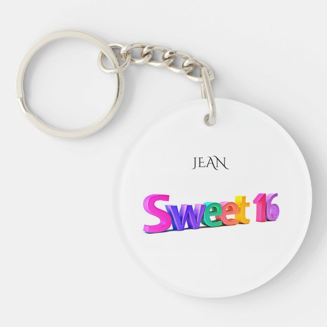 Sweet 16 acrylic keychain, personalised name. key ring (Front)