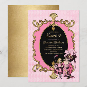 Sweet 16 Alice In Wonderland Pink Gold Party Invitation