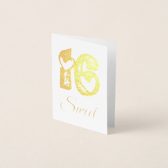 Sweet 16 Anniversary Cute Hearts Typography Foil Card (Front)