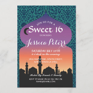 Sweet 16 Arabian Nights Birthday Teal Invitation