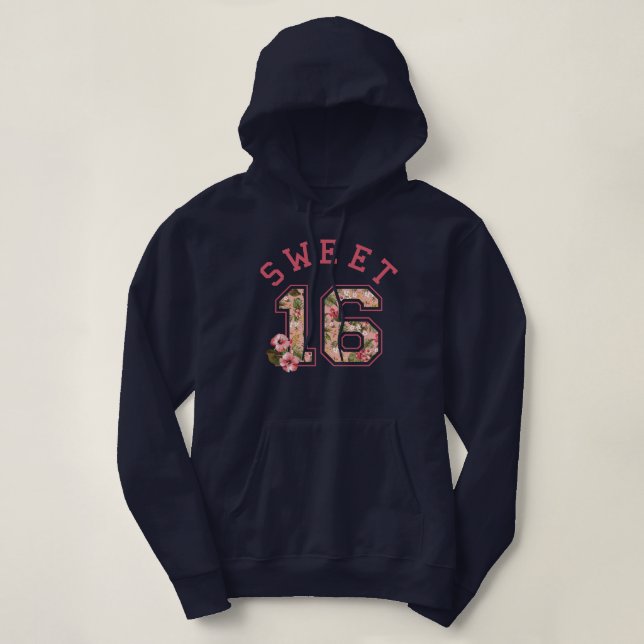 Sweet 16 Athletic Pink Floral Hoodie (Design Front)