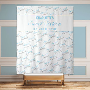 Sweet 16 Baby Blue Silver Birthday Party Backdrop Tapestry