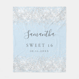 Sweet 16 baby blue silver glitter dust name fleece blanket