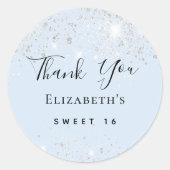 Sweet 16 baby blue silver glitter dust Thank You  Classic Round Sticker (Front)