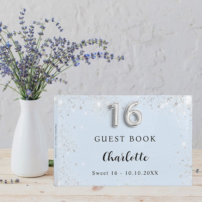 Sweet 16 baby blue silver sparkles guest book (Creator Uploaded)