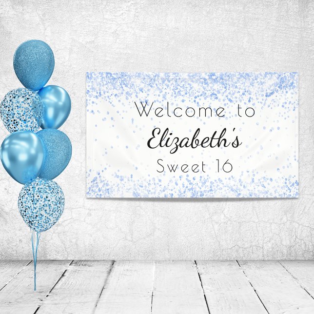 Sweet 16 baby blue white glitter dust welcome banner (Creator Uploaded)