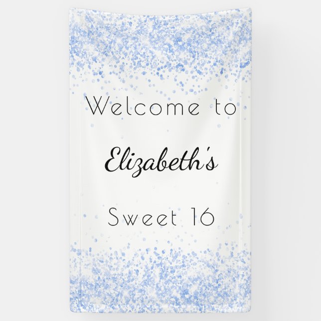Sweet 16 baby blue white welcome banner (Vertical)
