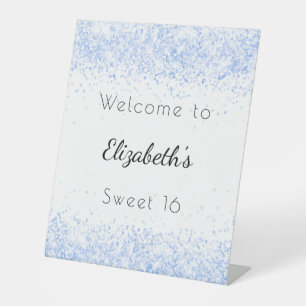 Sweet 16 baby blue white welcome pedestal sign