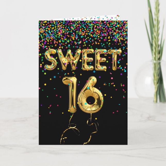 Sweet 16 Balloons and Confetti   Card (Front)