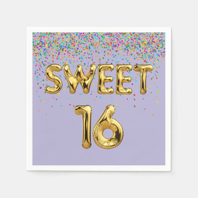 Sweet 16 Balloons and Confetti Napkins (Front)