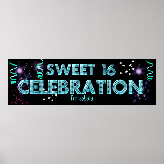 Sweet 16 Banner Poster Teal Blue (Front)