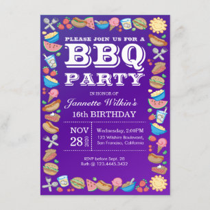 Sweet 16 BBQ Birthday Party Theme Barbecue Invitation