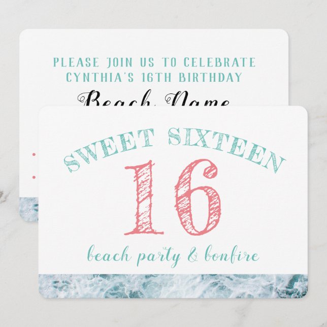 Sweet 16 Beach Party Invitation (Front/Back)