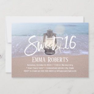 Sweet 16 Beach Starfish & Vintage Lantern Birthday Invitation