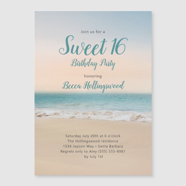 Sweet 16  Beach Theme Party  Invitation (Front)