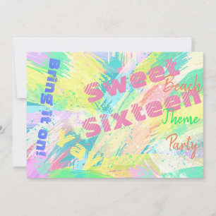 Sweet 16 Beach Theme Party Pastel Invitation