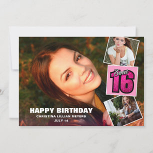Sweet 16 Birthday 4 Photo Collage Card