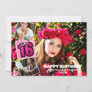 Sweet 16 Birthday 4 Photo Collage Card