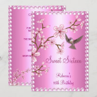 Sweet 16 Birthday Asian Pink Pearl Flowers Bird