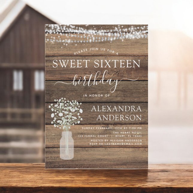 Sweet 16 Birthday Baby's Breath Rustic Farmhouse Invitation (Creator Uploaded)