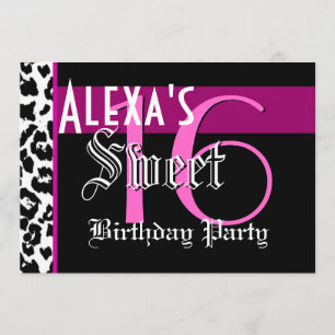 Sweet 16 Birthday Black White Leopard Pink G801 Invitation