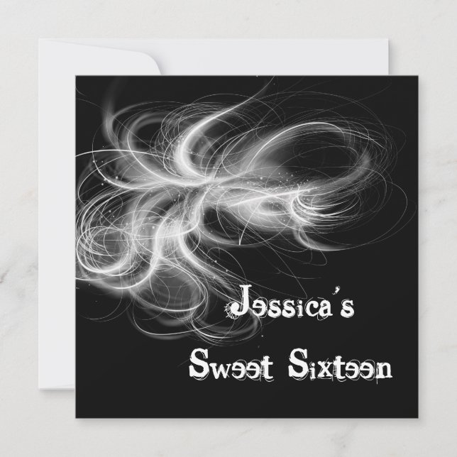Sweet 16 Birthday Black & White Swirls Invitation (Front)