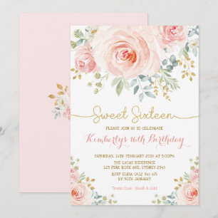 Sweet 16 Birthday Blush Gold Floral Sweet Sixteen Invitation