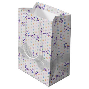 Sweet 16 Birthday Bow On Polka Dots Medium Gift Bag