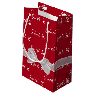 Sweet 16 Birthday Bow On Red Small Gift Bag