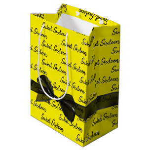 Sweet 16 Birthday Bow On Yellow  Medium Gift Bag