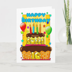 sweet 16 birthday cake with candles - happy 16th b card