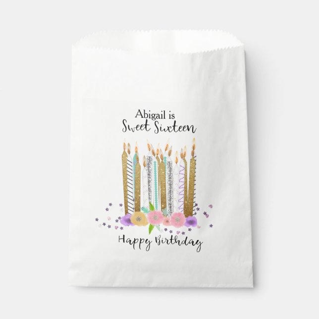 Sweet 16 Birthday Candles Favour Bags (Front)