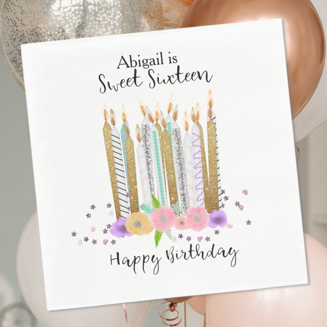 Sweet 16 Birthday Candles Napkin (Creator Uploaded)