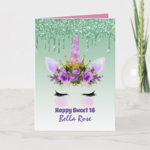 Sweet 16 Birthday Card Personalised Cute Unicorn 