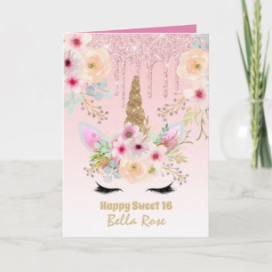 Sweet 16 Birthday Card Personalised Cute Unicorn 