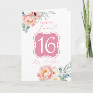 Sweet 16 birthday card with Eucalyptus Peonies