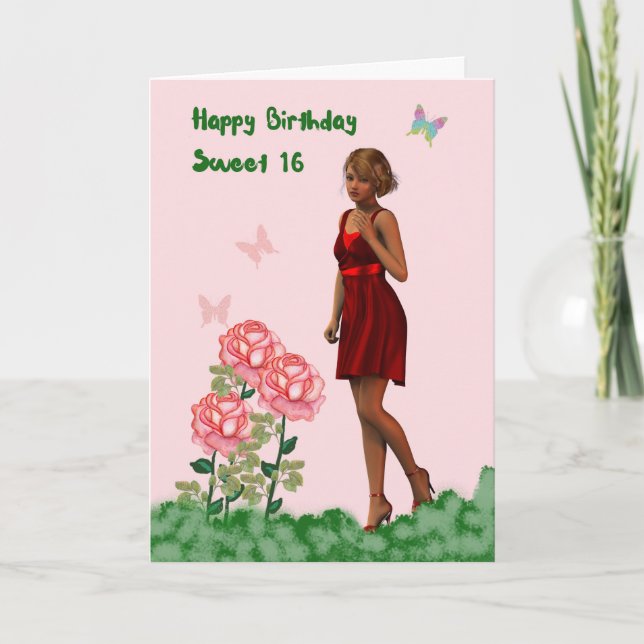 Sweet 16 Birthday Card with Young Lady (Front)