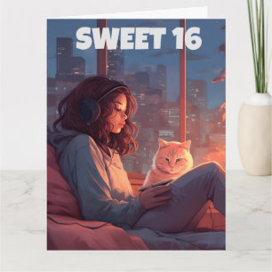SWEET 16 BIRTHDAY CAT GREETING CARD