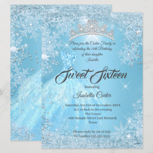Sweet 16 Birthday Cinderella Blue Snowflake Winter Invitation