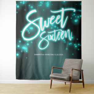 Sweet 16 Birthday Colourful Neon Glow Dark Backdro Tapestry